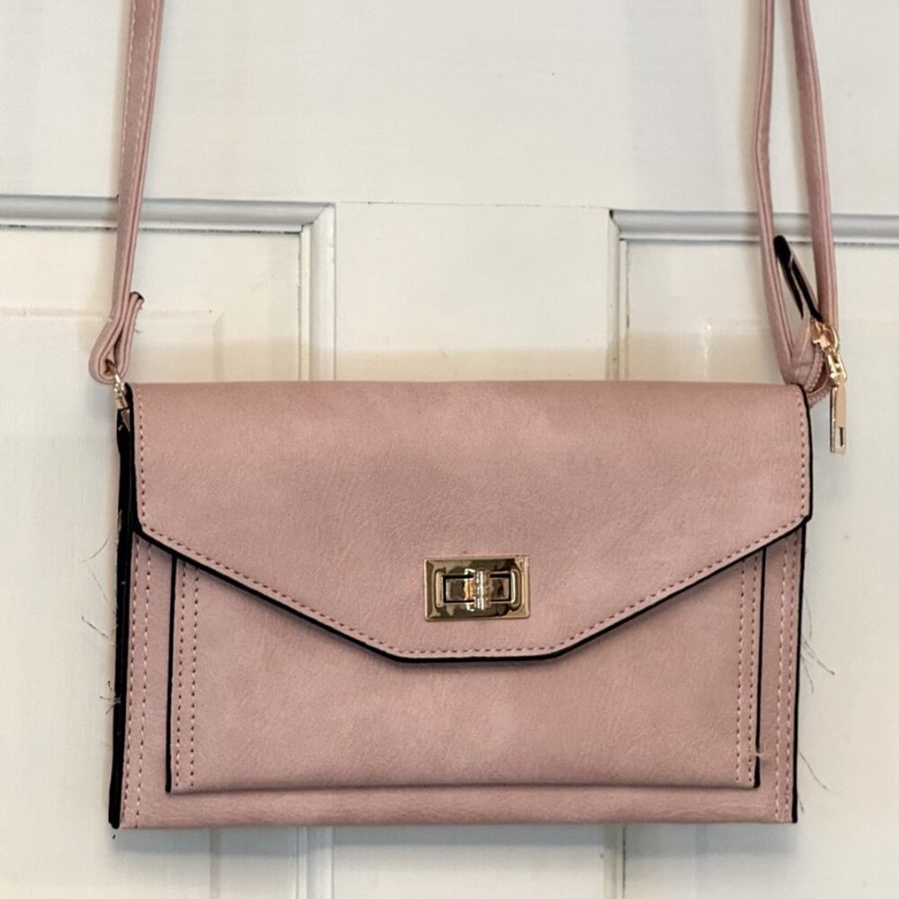 Chic Pink Crossbody Bag with Gold Accents